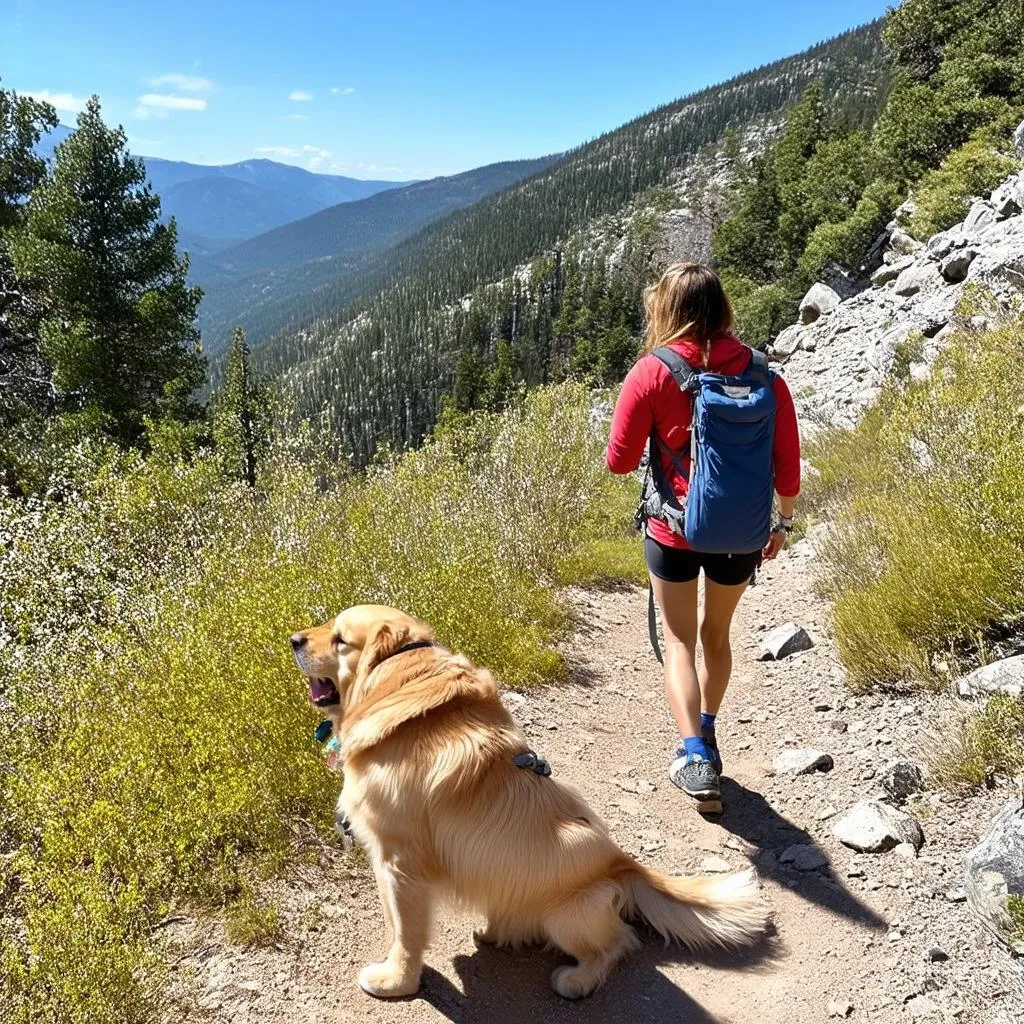 Dog and Owner Hiking in the Mountains