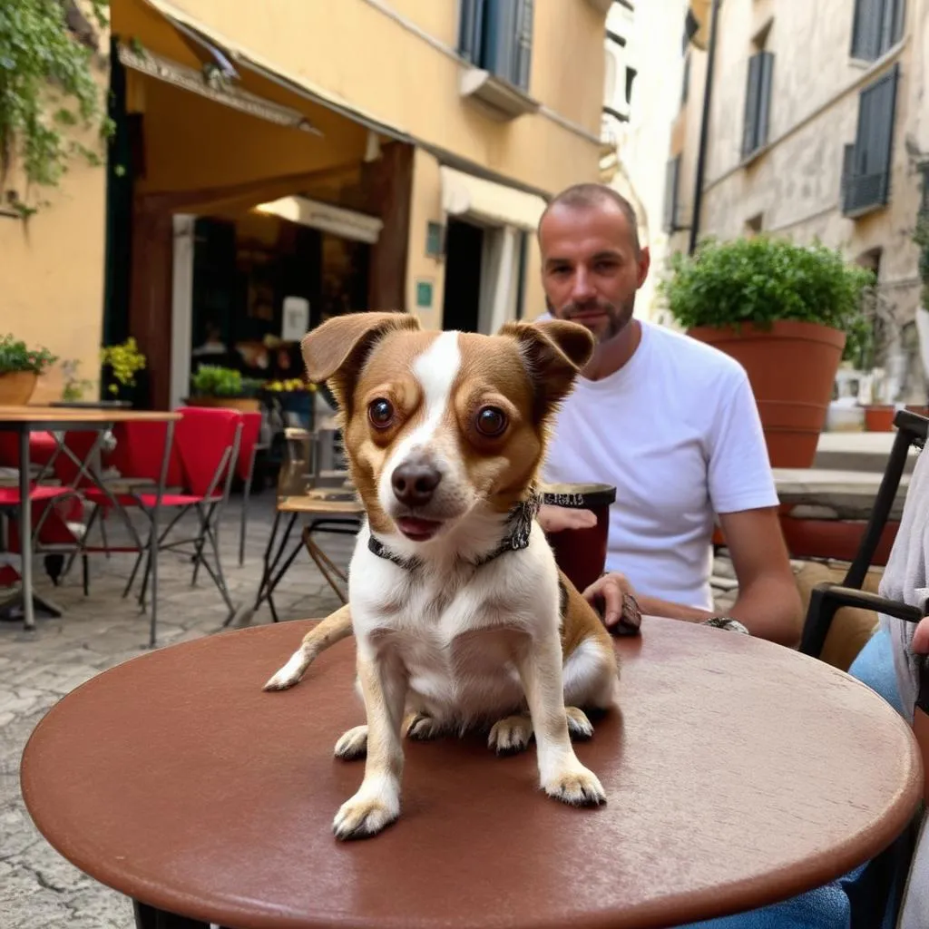 Dog at an outdoor cafe