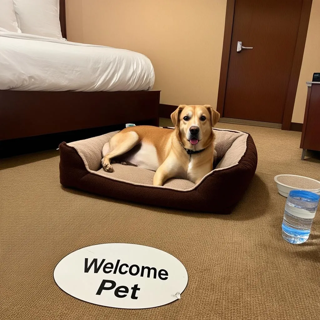 Dog in hotel room