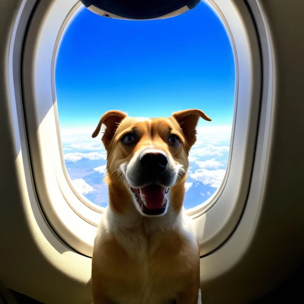 Dog Looking Out Airplane Window