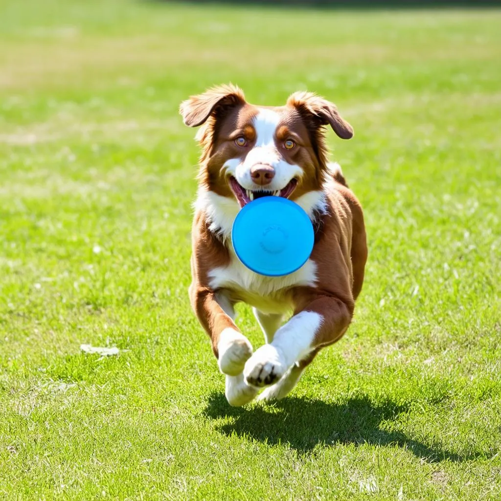 Dog playing fetch in a park