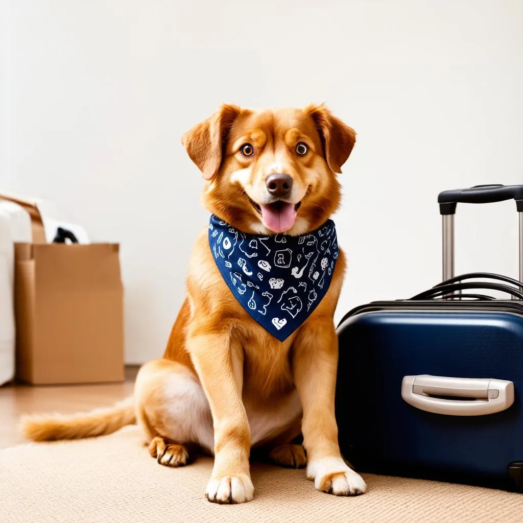 dog with suitcase