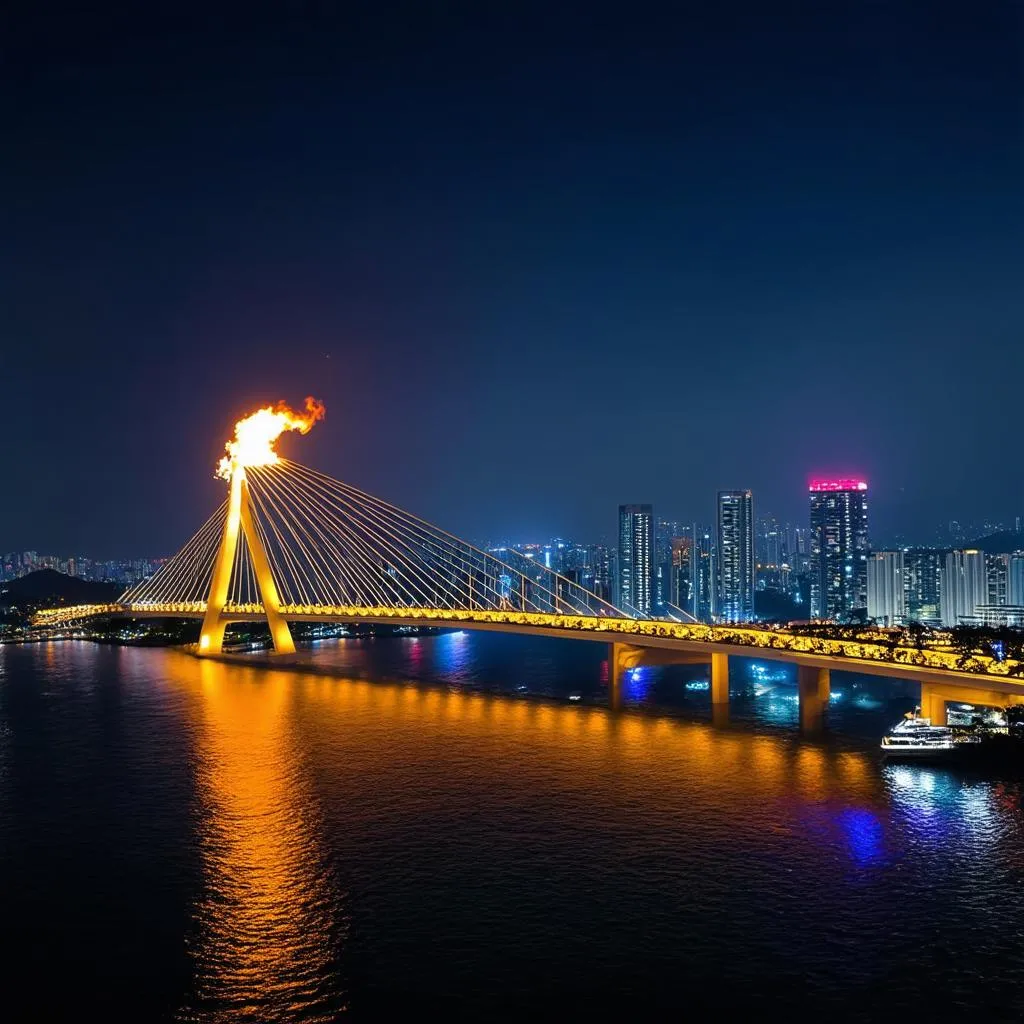 night view of the Dragon Bridge