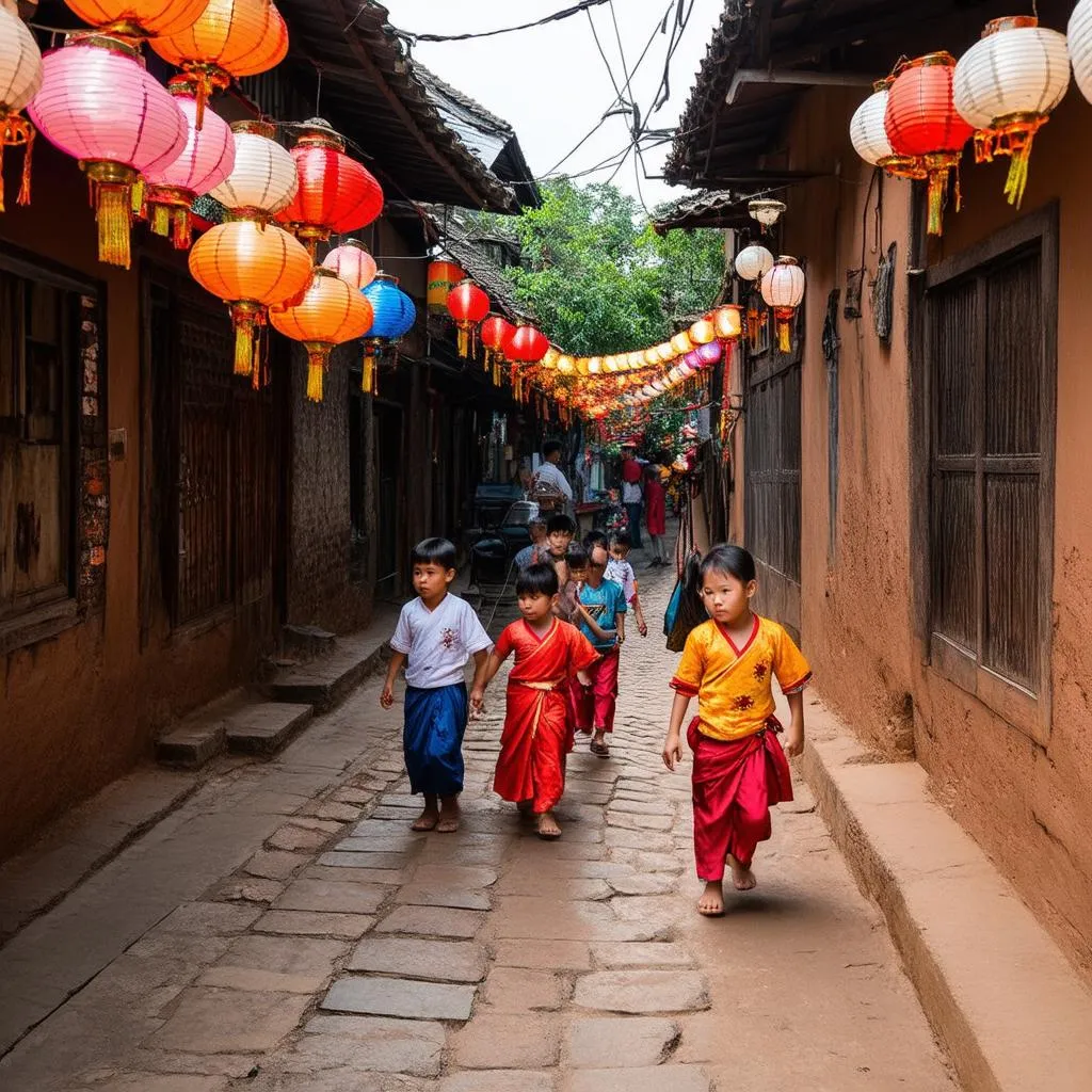 traditional Vietnamese village street in Duong Lam