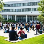 Modern University Campus with Students