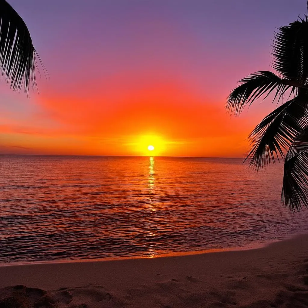 Sunset over a vast ocean