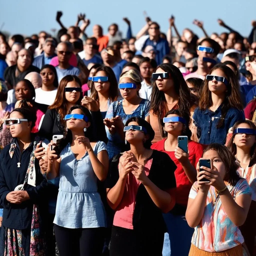 crowd watching solar eclipse