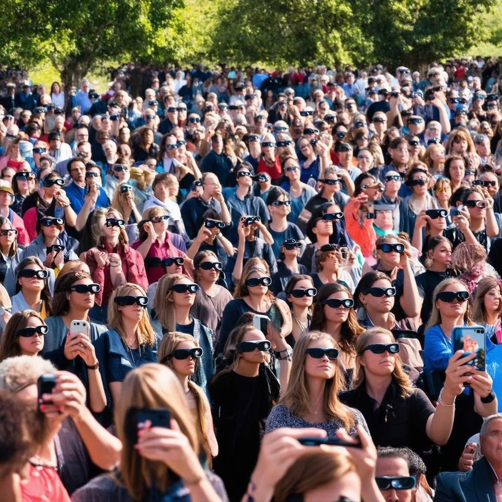 Crowds gather to watch the solar eclipse