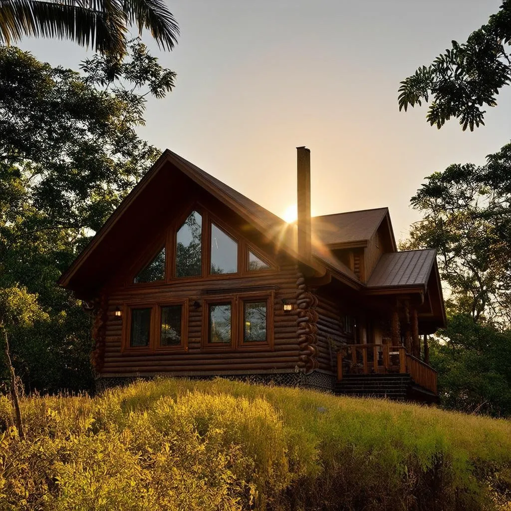 Beautiful eco-lodge nestled in a lush green forest 