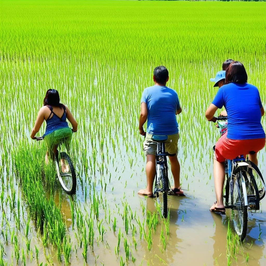 Tourists experiencing rural life in Vietnam