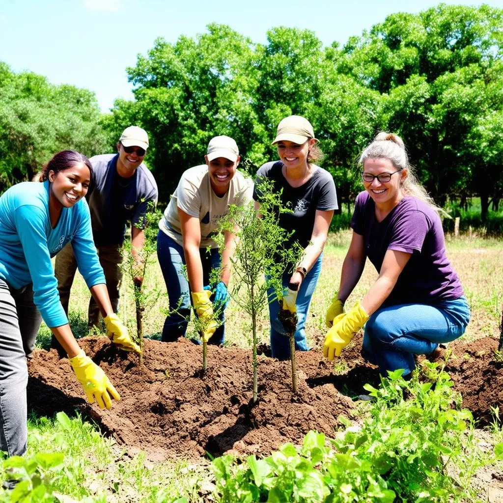 ecotourists planting trees