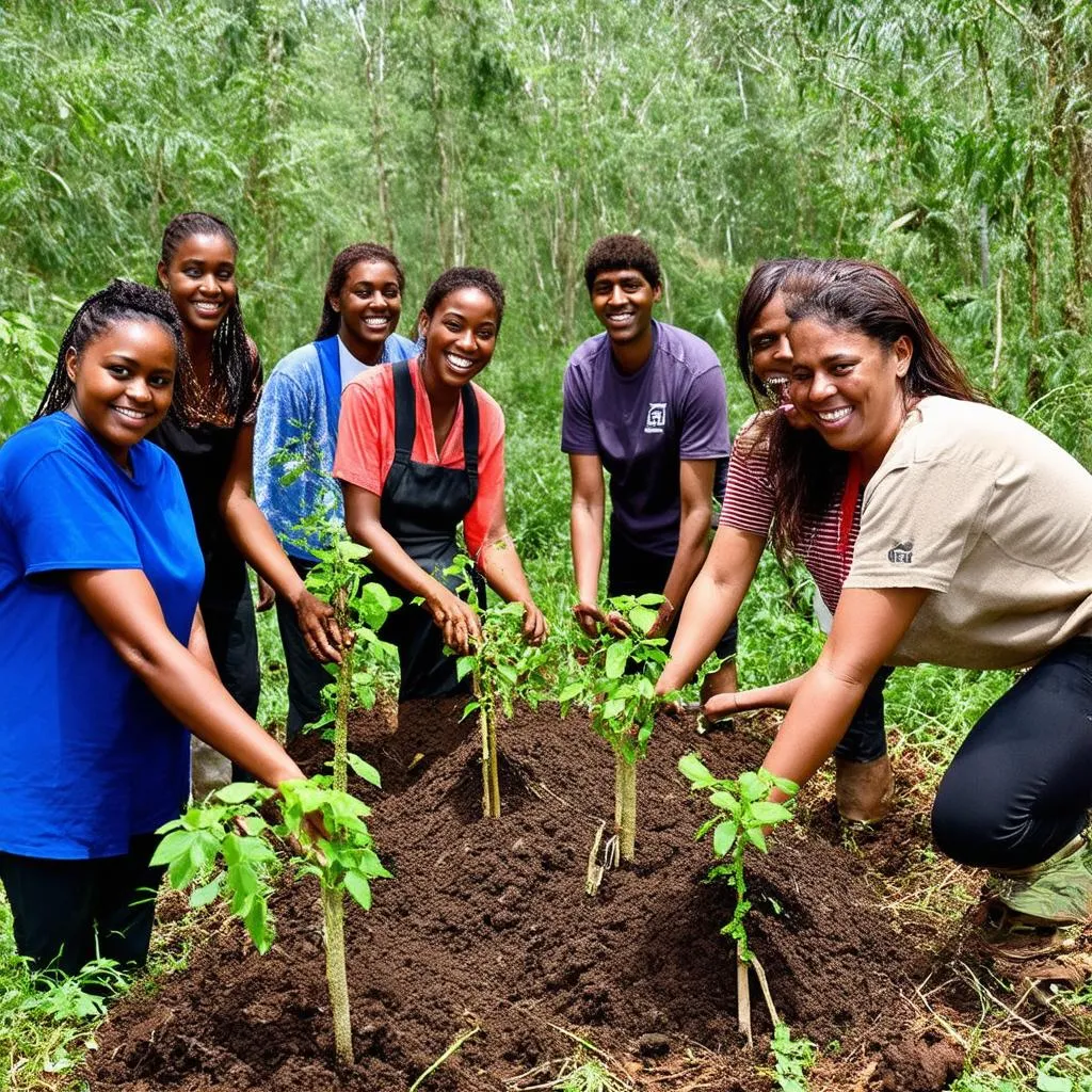 Ecotourists Planting Trees