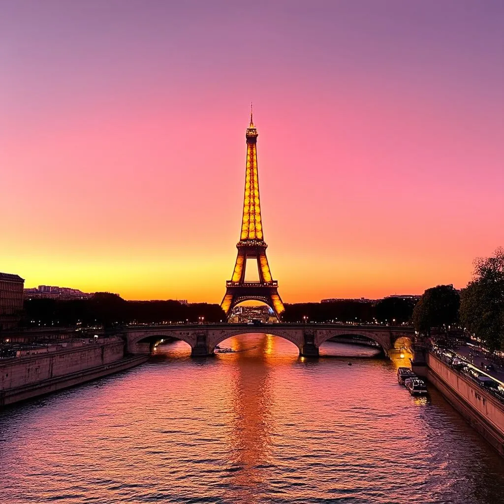 Paris skyline at sunset