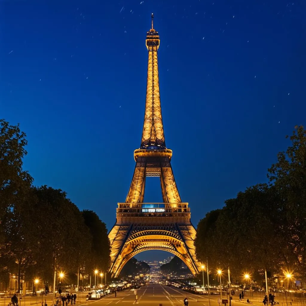 Eiffel Tower illuminated at night