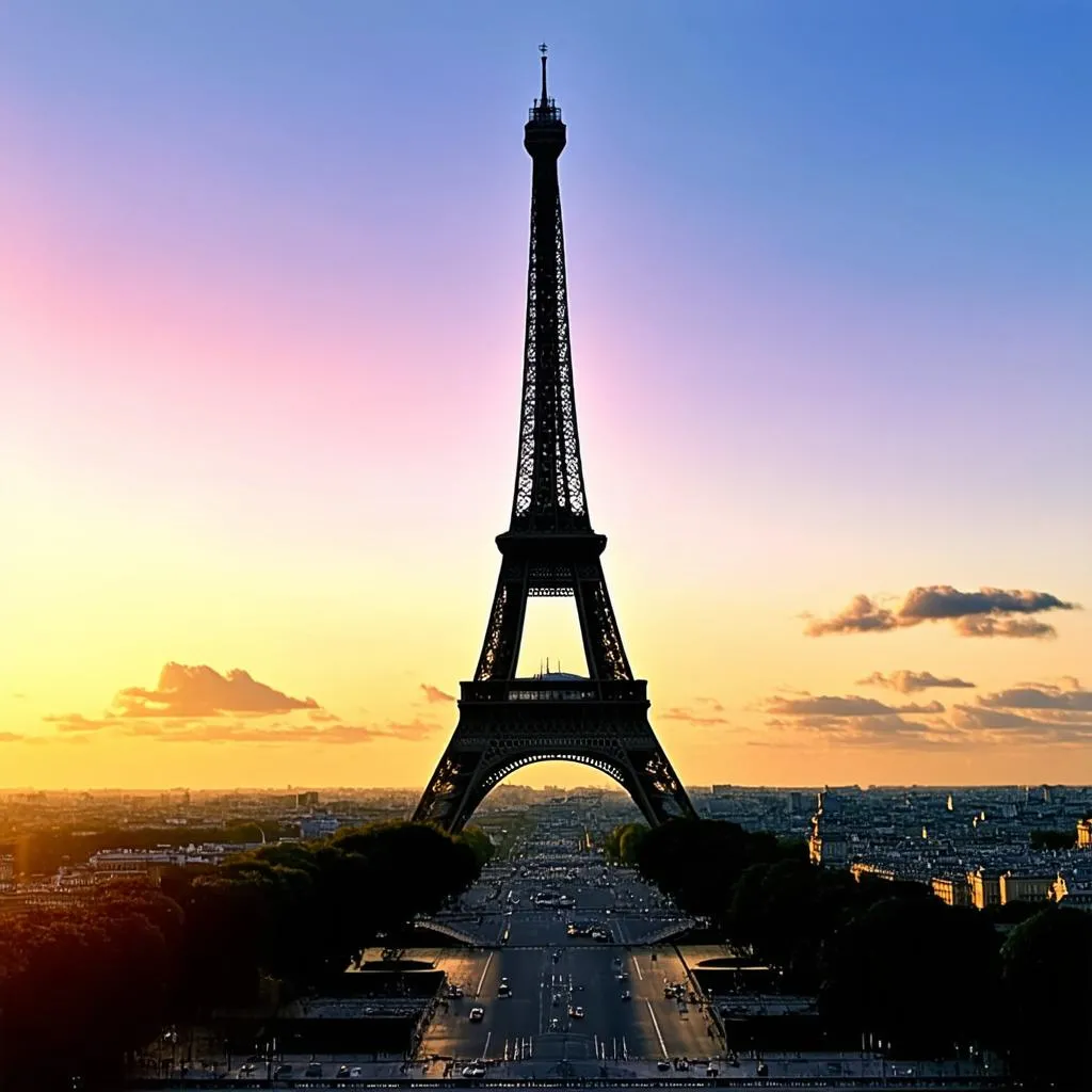 Eiffel Tower at sunset in Paris