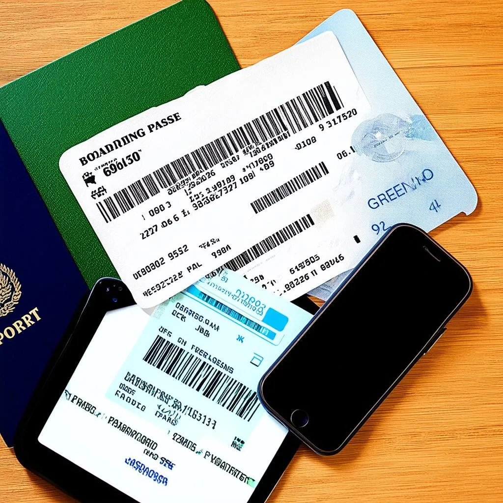 passport green card and boarding pass