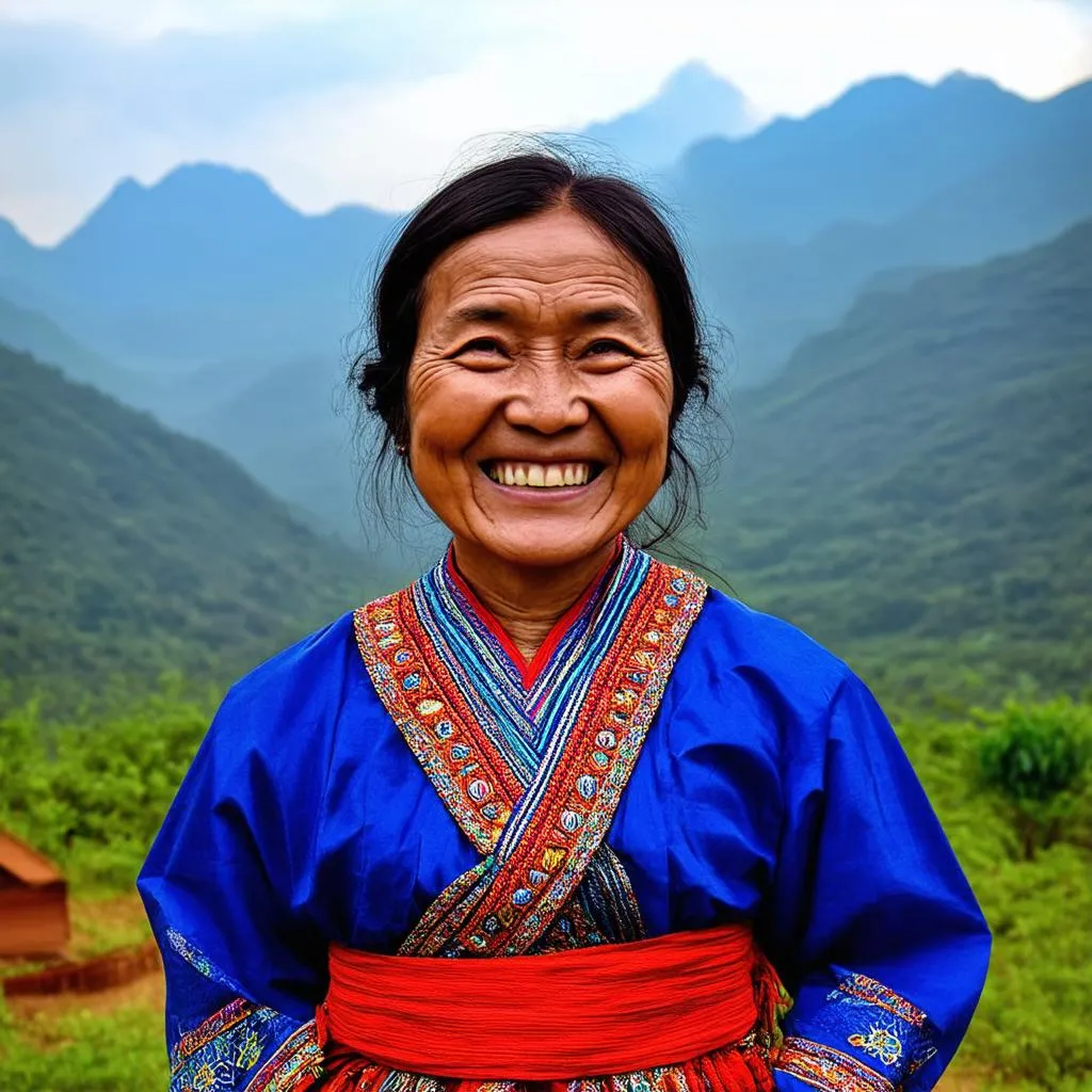 woman smiling with mountains in background