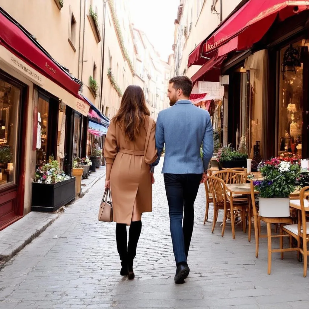 Fashionable Couple Walking in Europe