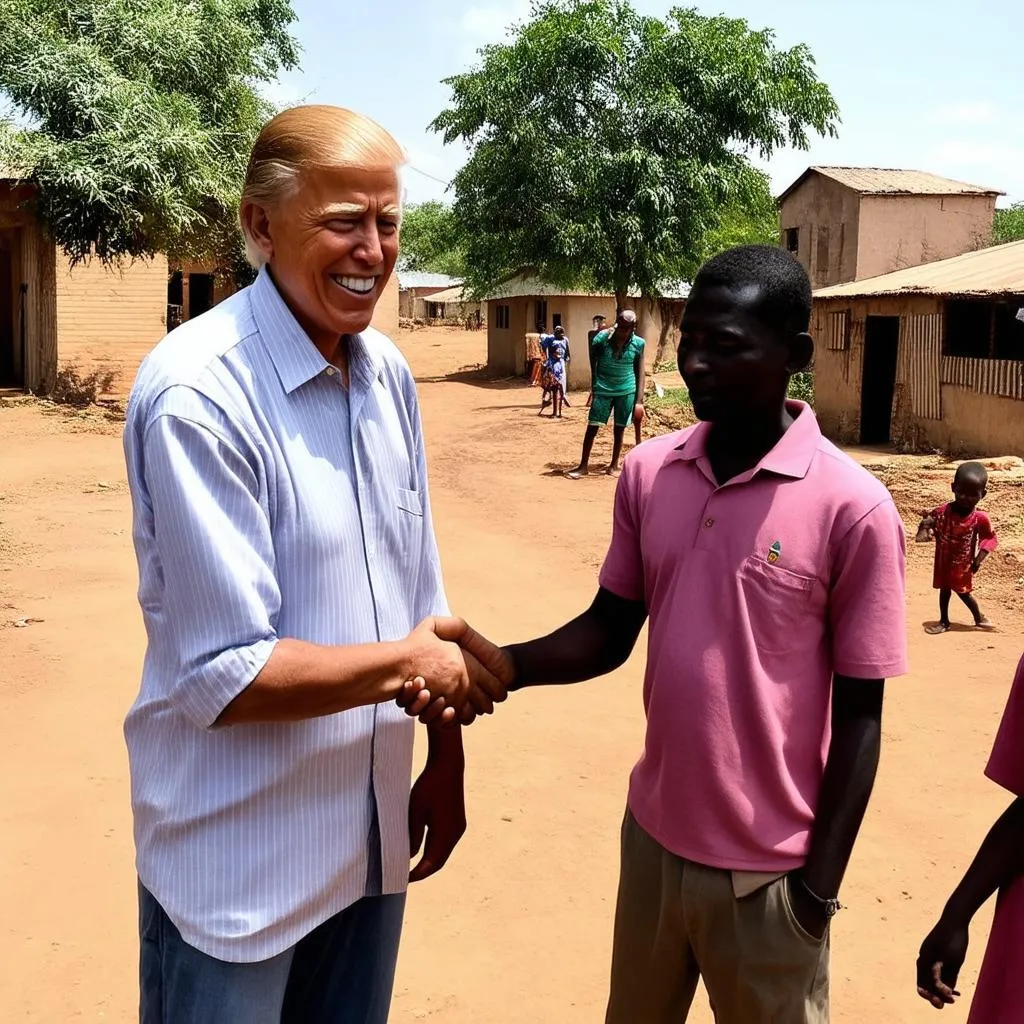 A former president interacts with locals in a rural village