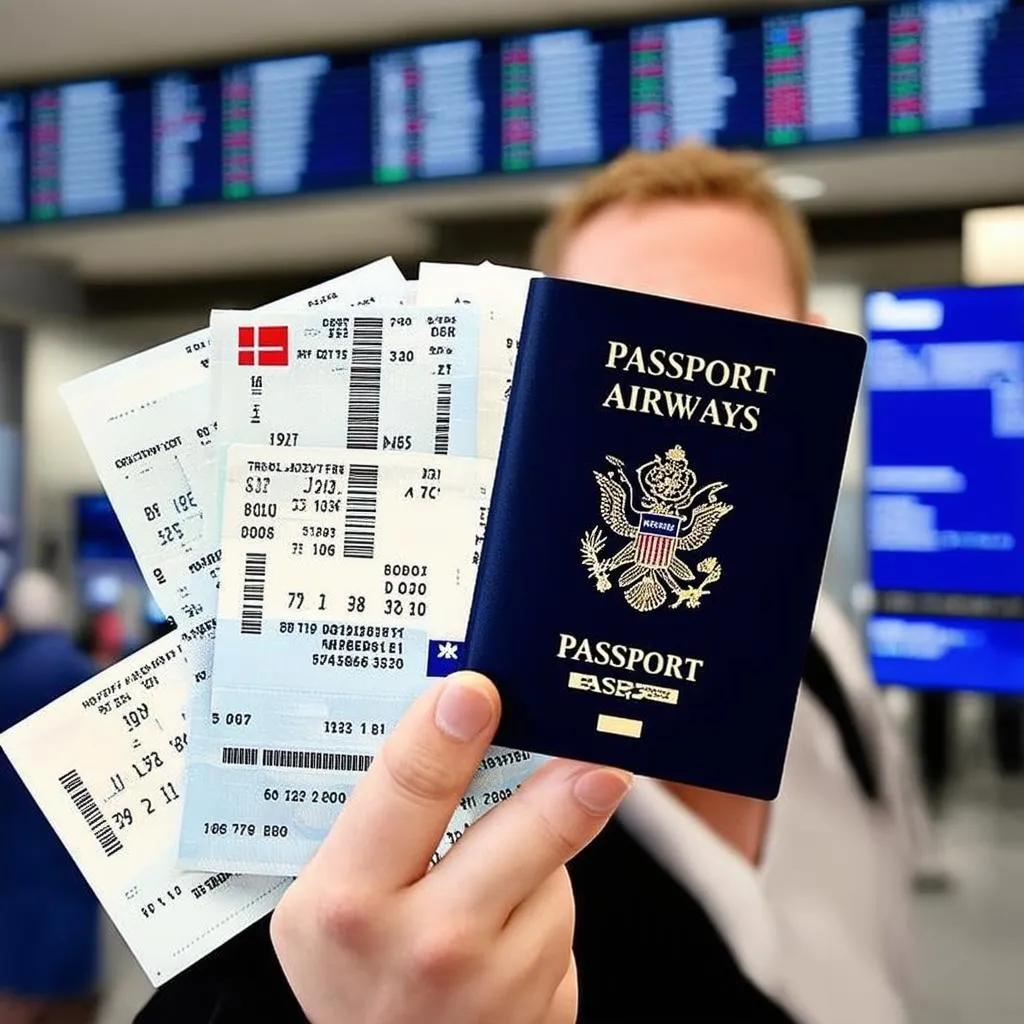 Excited Traveler Holding Passport and Tickets