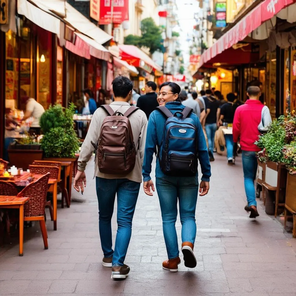 Tourists exploring a vibrant city