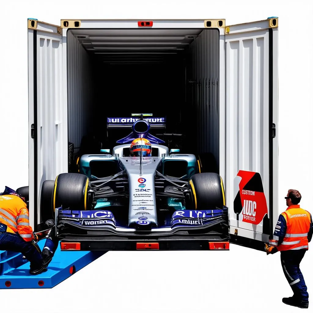 Formula 1 car being prepared for transport