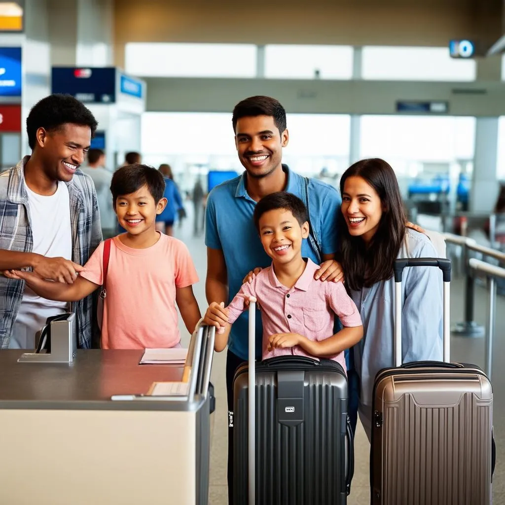 Family Checking in at Airport