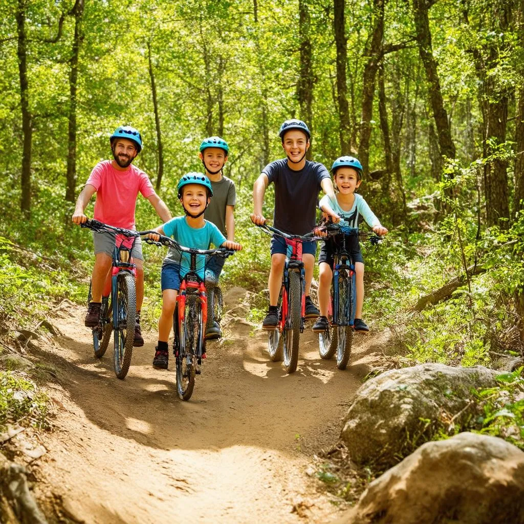 family mountain biking