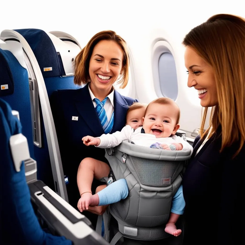 Family Boarding Airplane with Baby