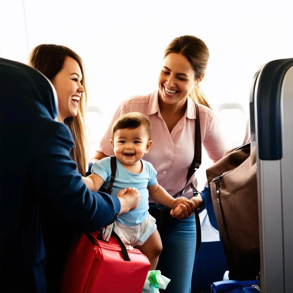 Family boarding airplane