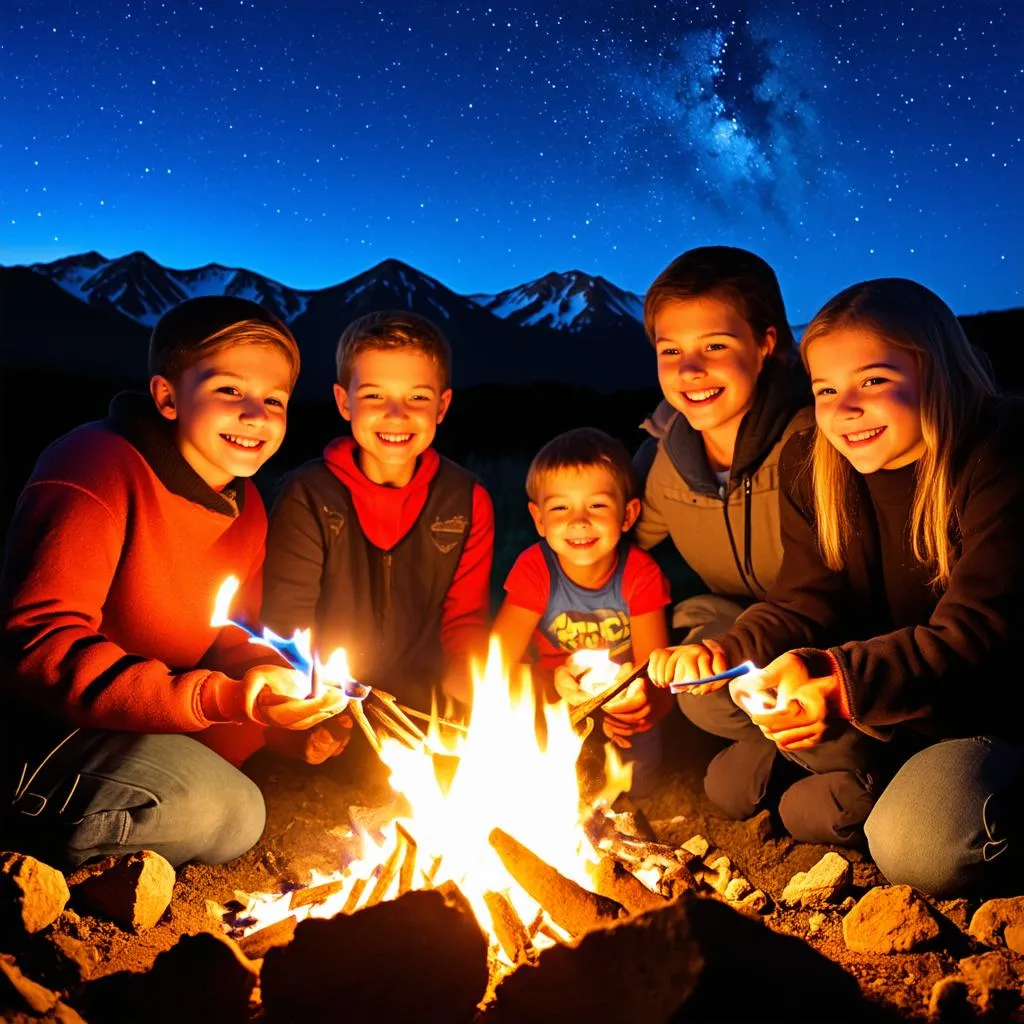 Family camping in the mountains