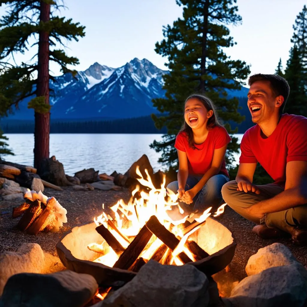 Family camping trip near Lake Tahoe