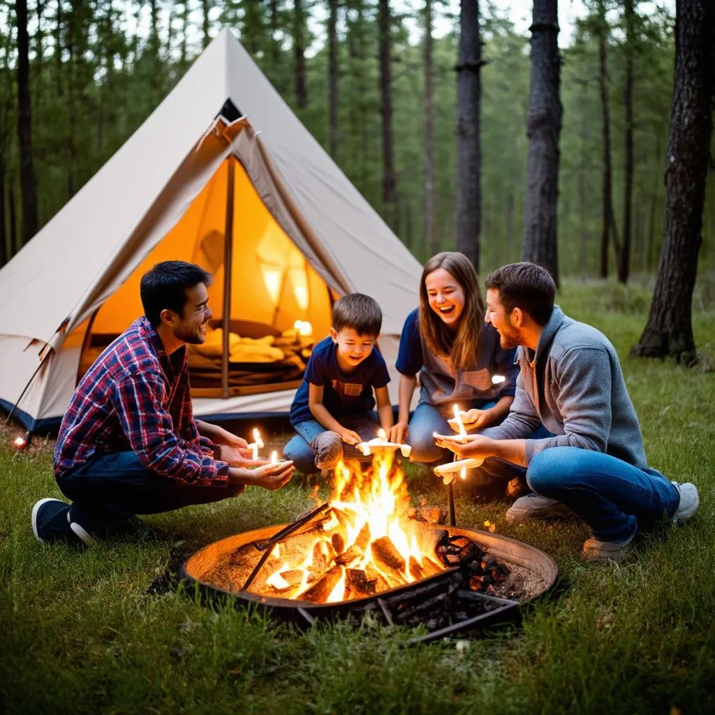 Family Camping in a Forest