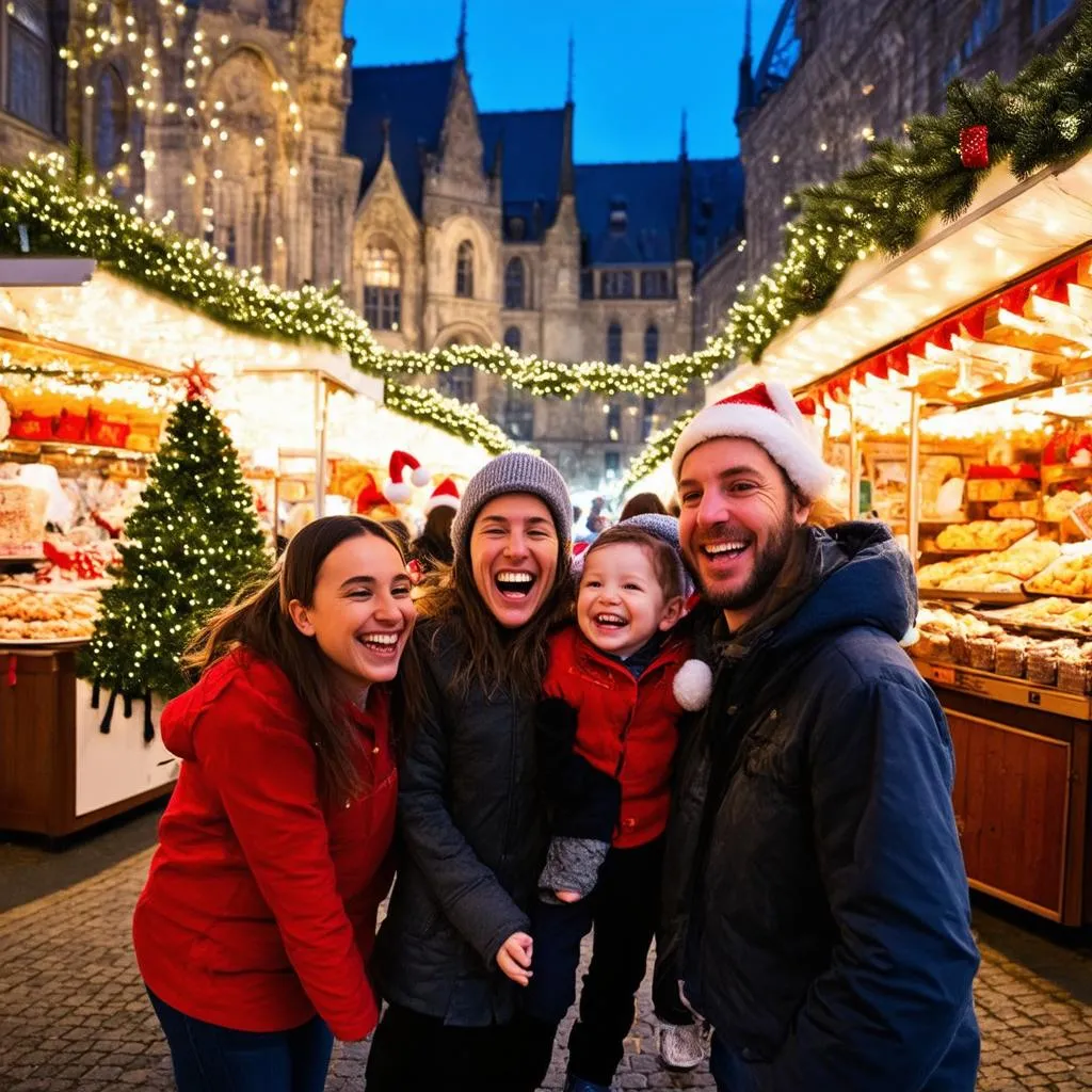 Family Enjoying a Christmas Market