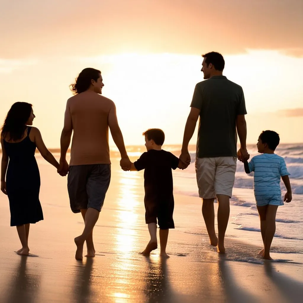 Family enjoying beach in Da Nang