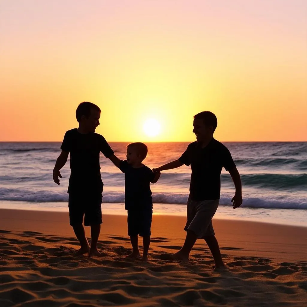 Family Enjoying Beach Sunset