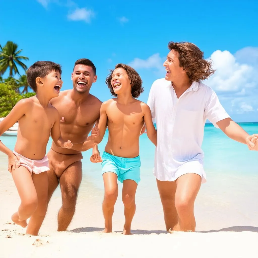 family enjoying beach vacation