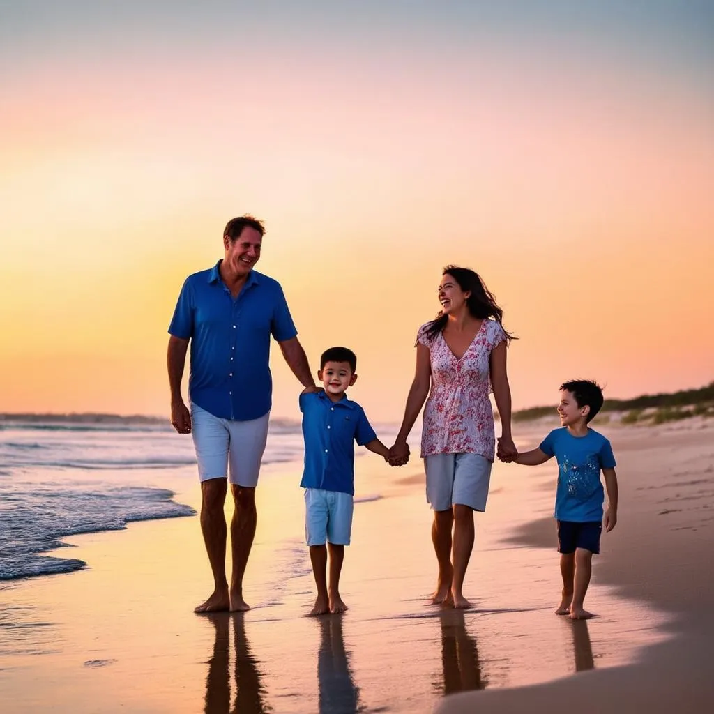 Family enjoying beach vacation