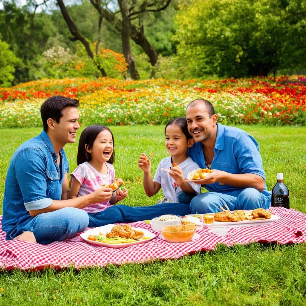 Family enjoying a picnic in a picturesque park