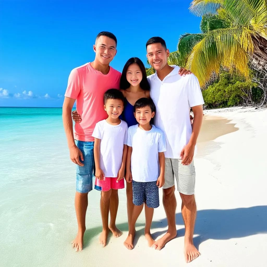 family enjoying tropical vacation