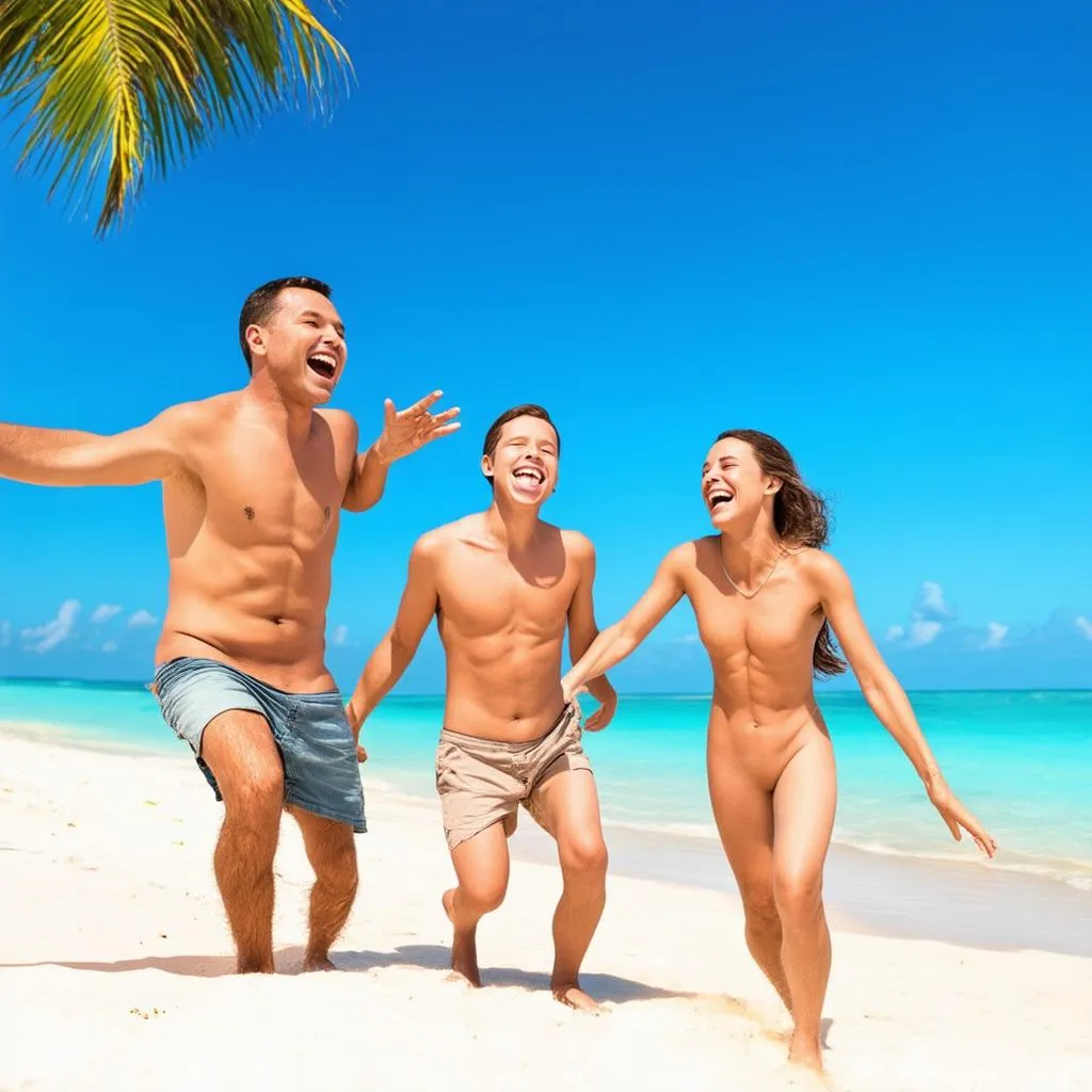 Family Enjoying Vacation on Beach