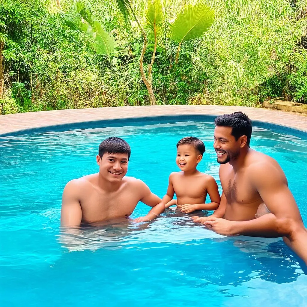 Family Enjoying Villa Pool