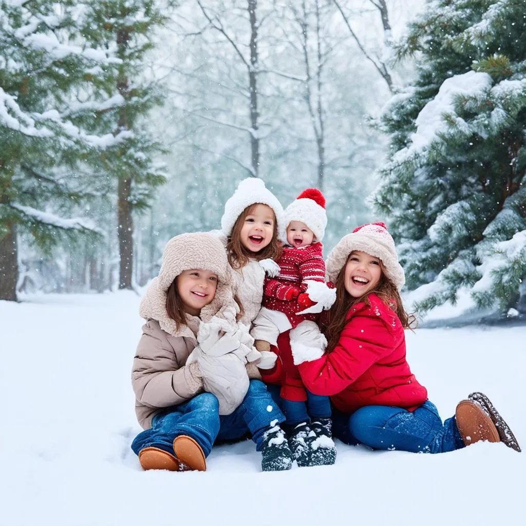 Family Enjoying Winter Wonderland