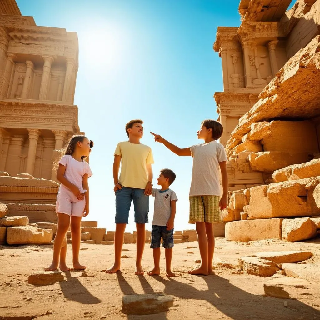 Family Exploring Ancient Ruins