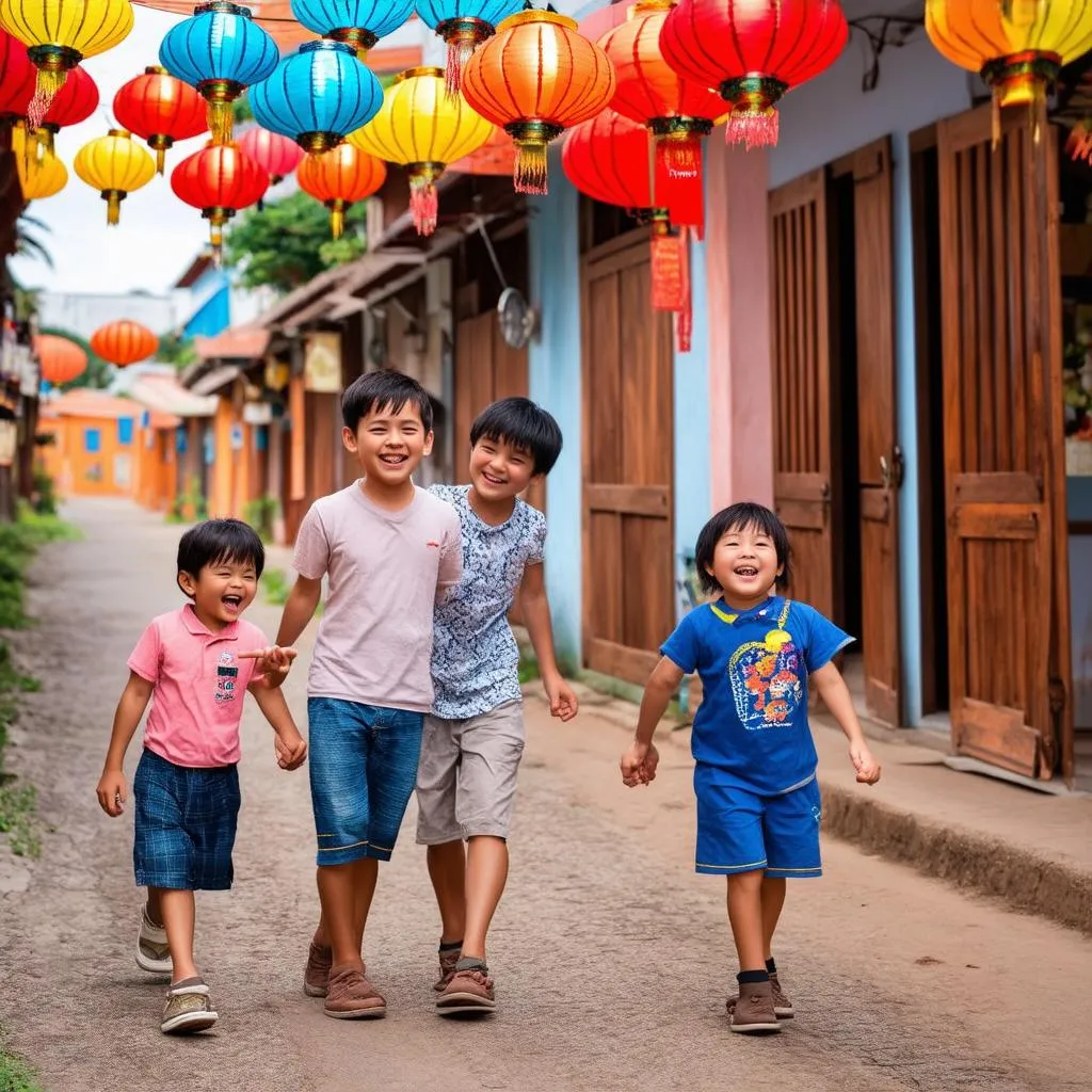 Family exploring Hoi An