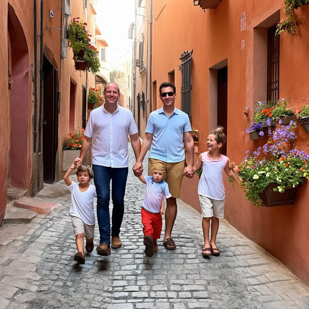 Family Exploring a Charming Spanish City