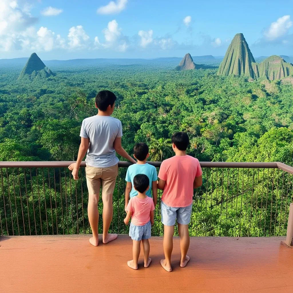 Family exploring the Chocolate Hills