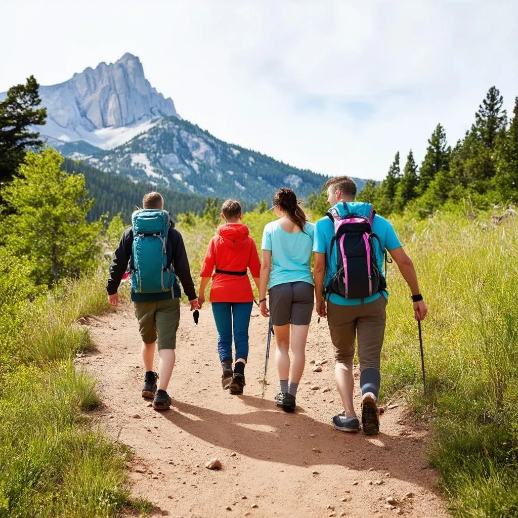 Family hiking adventure in the mountains