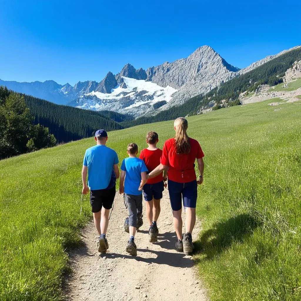 Family Hiking on a Mountain Trail