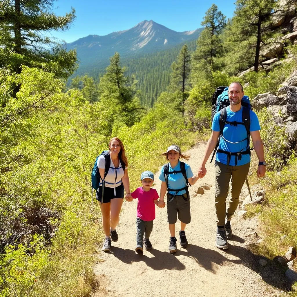 Family Hiking on a Mountain Trail